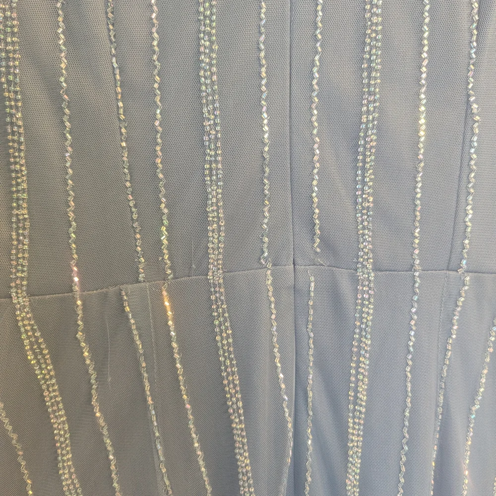 JS Collections Dusty Blue Long Sleeve Beaded Gown - Picture 6 of 8